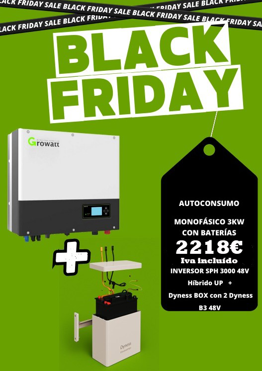 Oferta Black Friday kit autoconsumo monofásico 3kW SPH3000 + Dyness