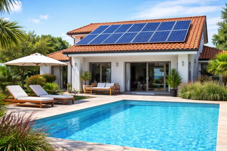 cuantas placas solares casa con piscina