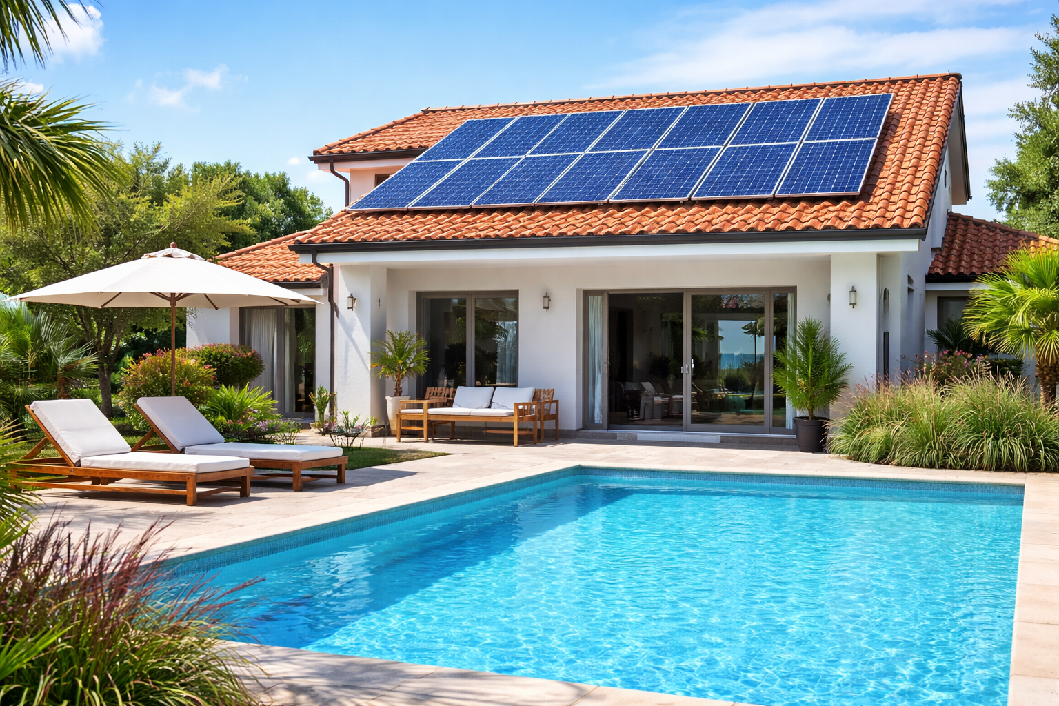 cuantas placas solares casa con piscina